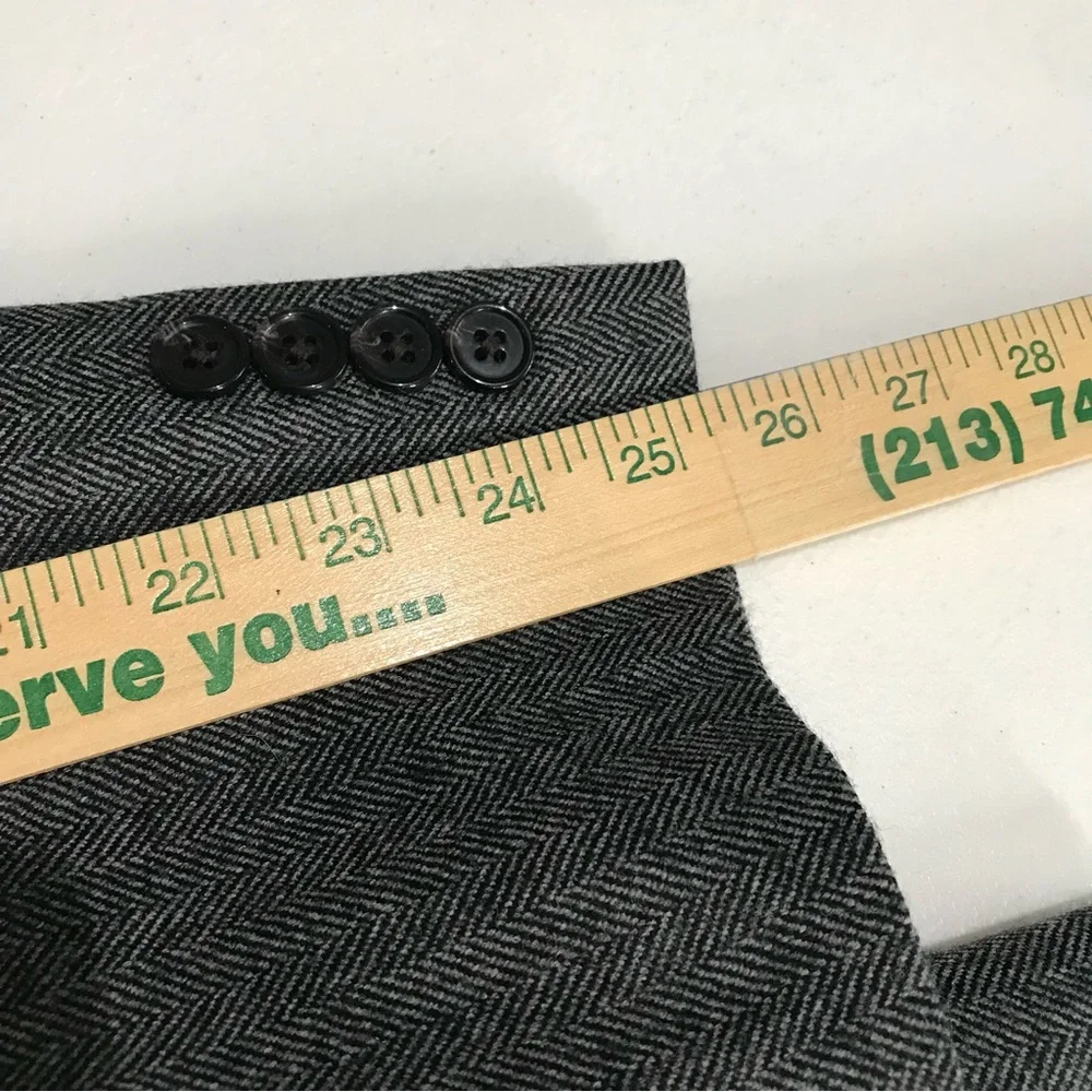Ralph Lauren Mens Blazer 44R 100%‎ Wool Charcoal Gray Herringbone Macy's Store